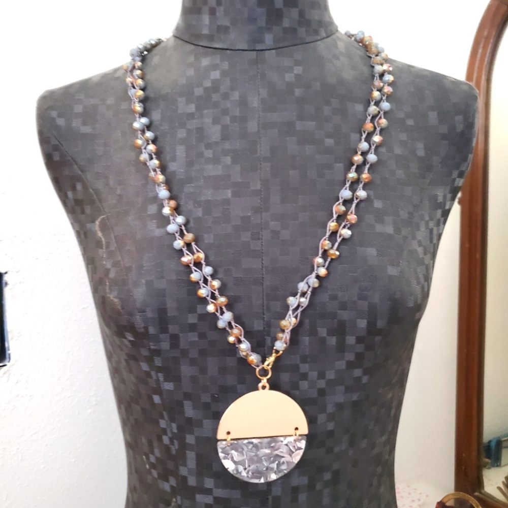 Necklace Acetate Round Charm 34" Long